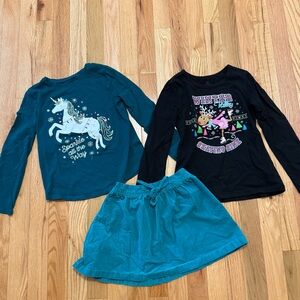 Holiday long sleeve shirts and skirt